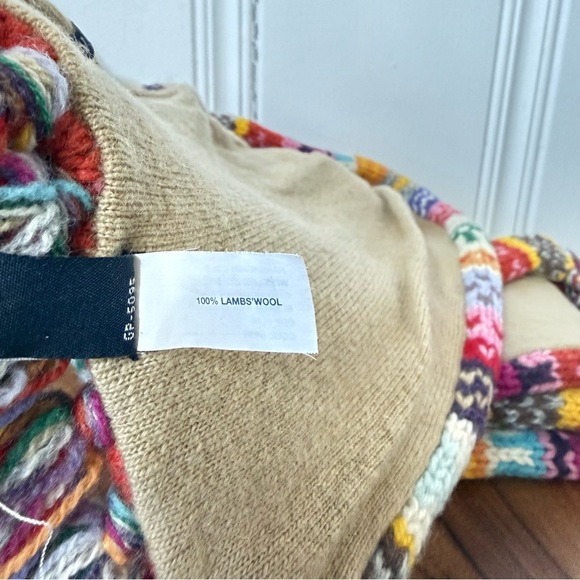 Vintage GAP 100% Wool Multicolor Patterned Fringe Throw Scarf - Picture 6 of 7